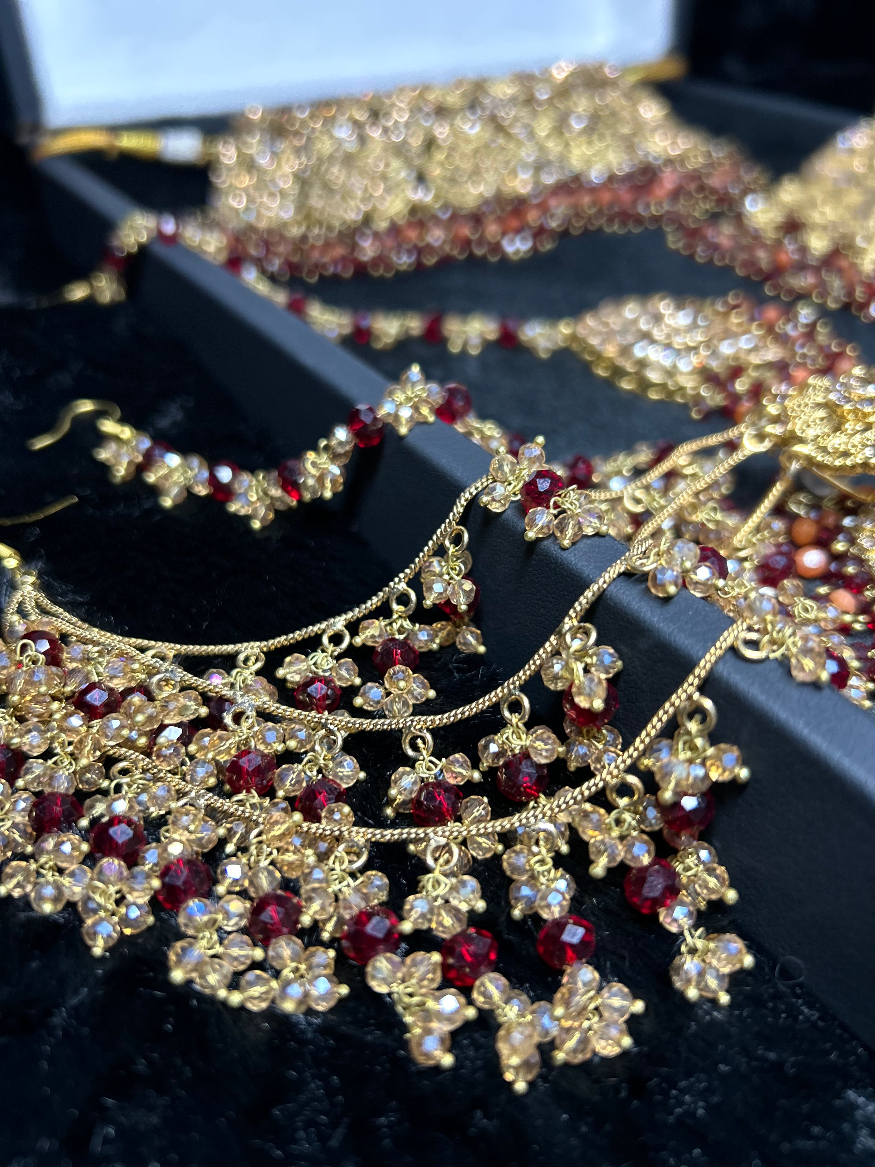 Pre order - 22 crt Gold Plated - Beautiful Maroon and Burnt Orange  Pakistani Bridal Jewellery Set