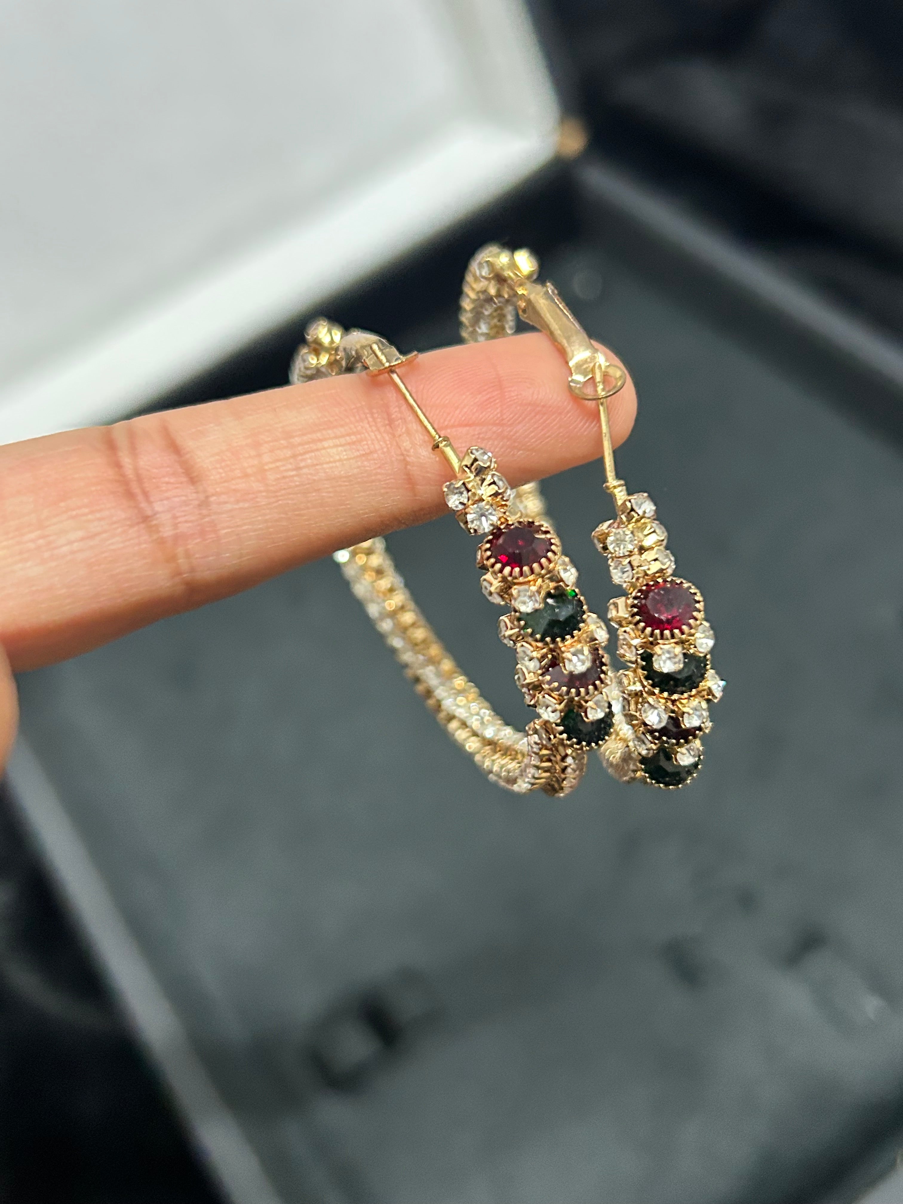 Green and Red Hoop Earrings