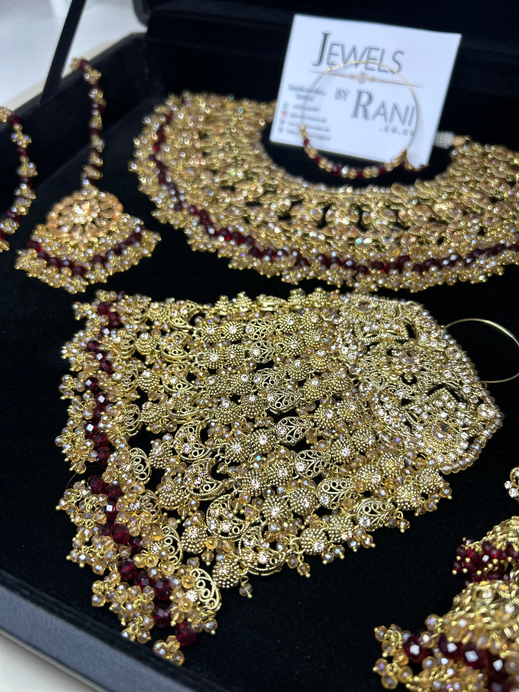 PRE ORDER: 6 Week Making time- Beautiful Maroon & Gold 22 crt Gold Plated Bridal Jewellery Set