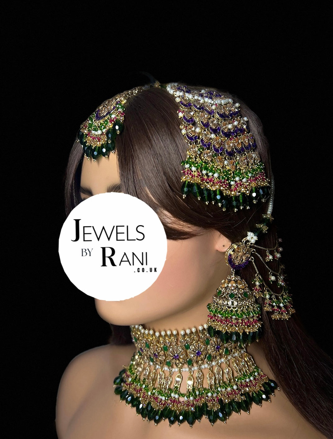 Pre Order 6 Weeks - 22crt Gold Plated- Purple and Green Mehndi Choker Set