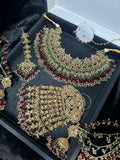 PRE ORDER 6 Weeks - Deep Red & Green Necklace Set - Gold Plated - Jewelsbyrani