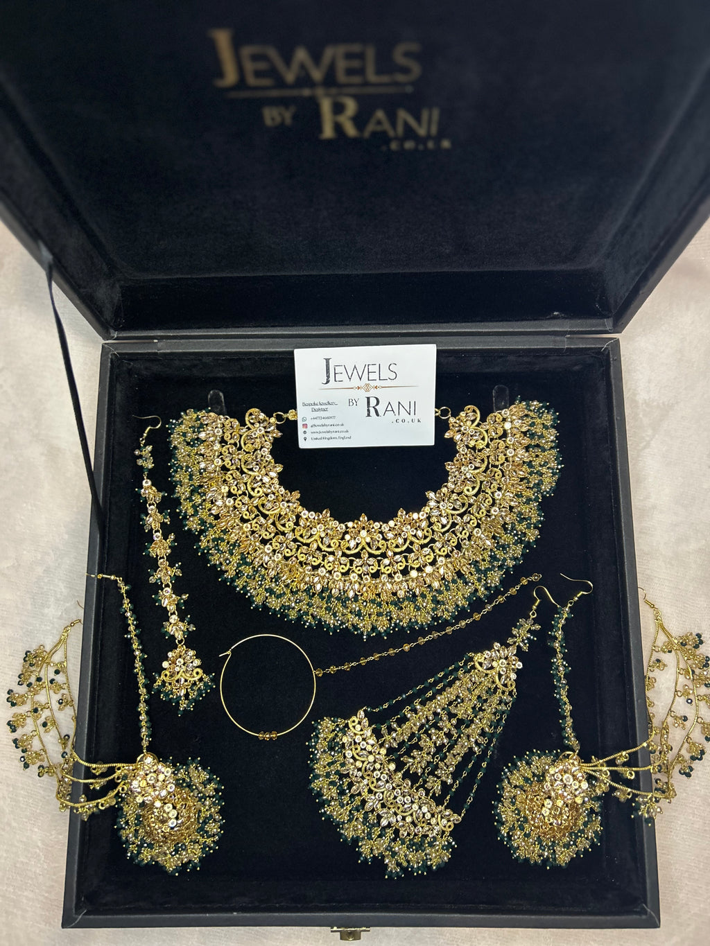 22crt Gold Plated  - Green and Gold Bridal Set Style 4381