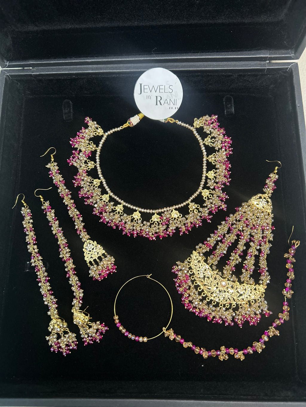Hot Pink and Gold Kundan Bridal Jewellery Set 22crt Gold Plated