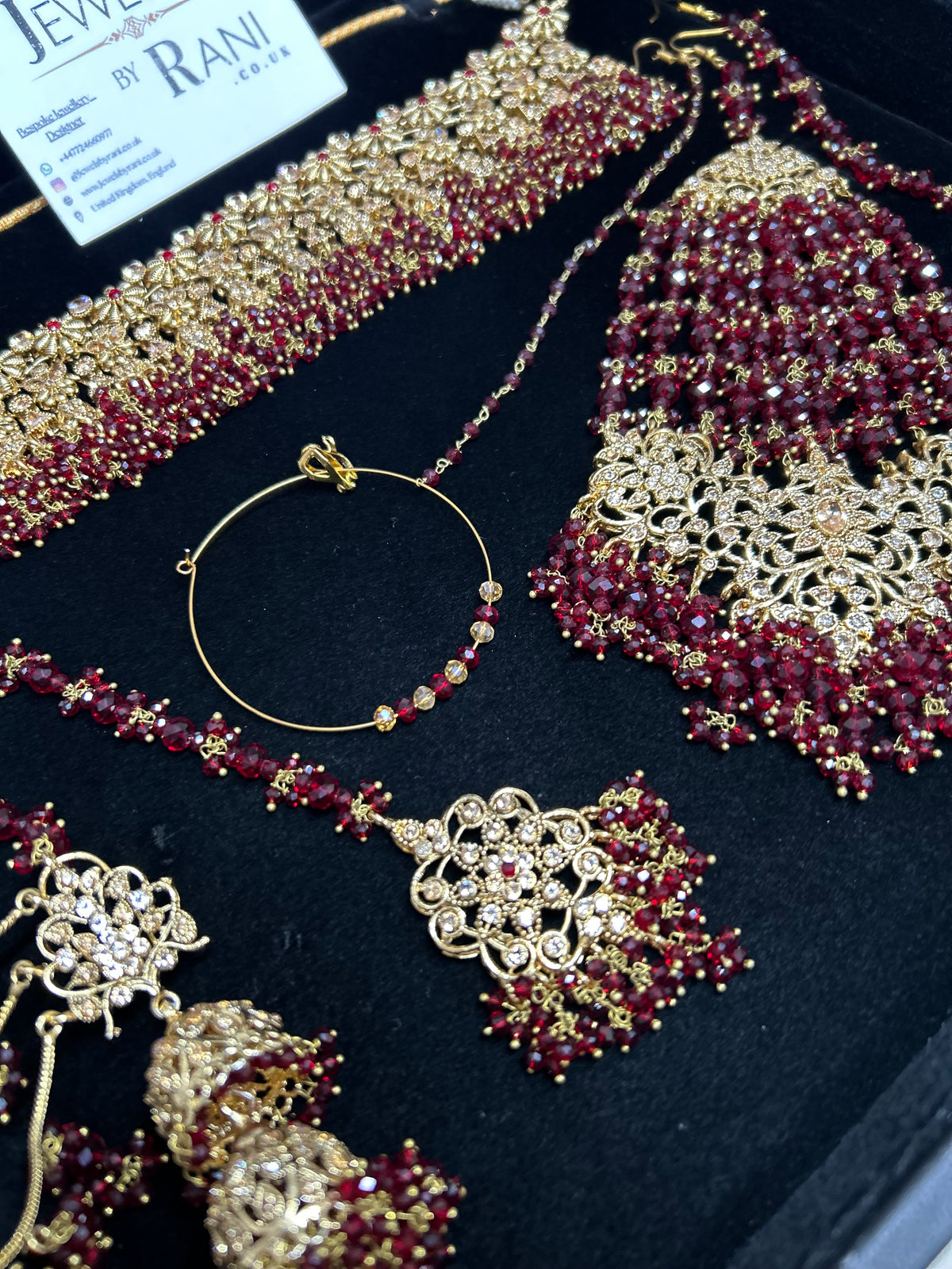 Beautiful Maroon Pakistani Choker Full Bridal Jewellery Set/ Style 7253