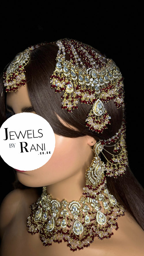 22crt Gold Plated  - Maroon and light Pink Bridal Set Style 4963