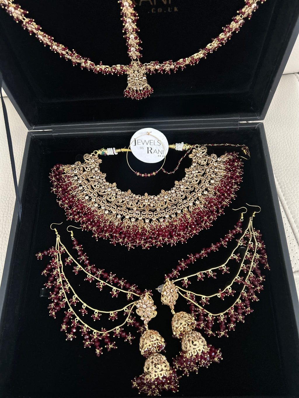 Pre Order 6 Weeks- Maroon Matha Patti Bridal Jewellery Set