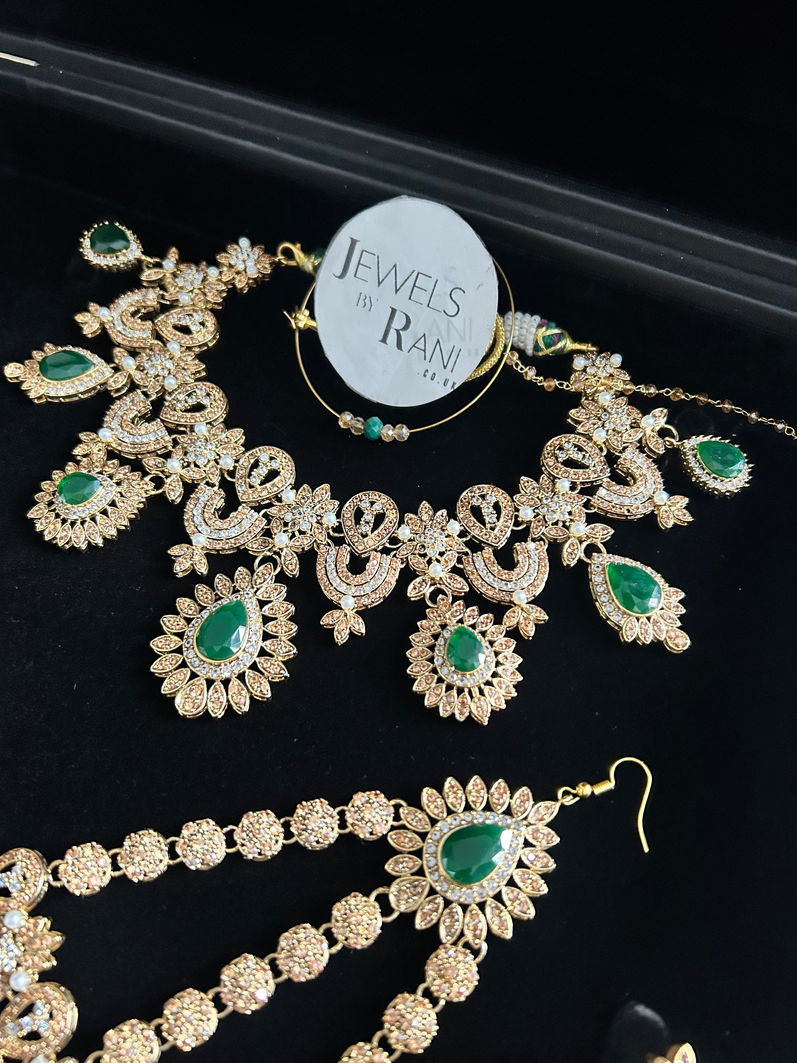 Pre Order- 24crt Gold Plated - Stunning Emerald Green Statement Set