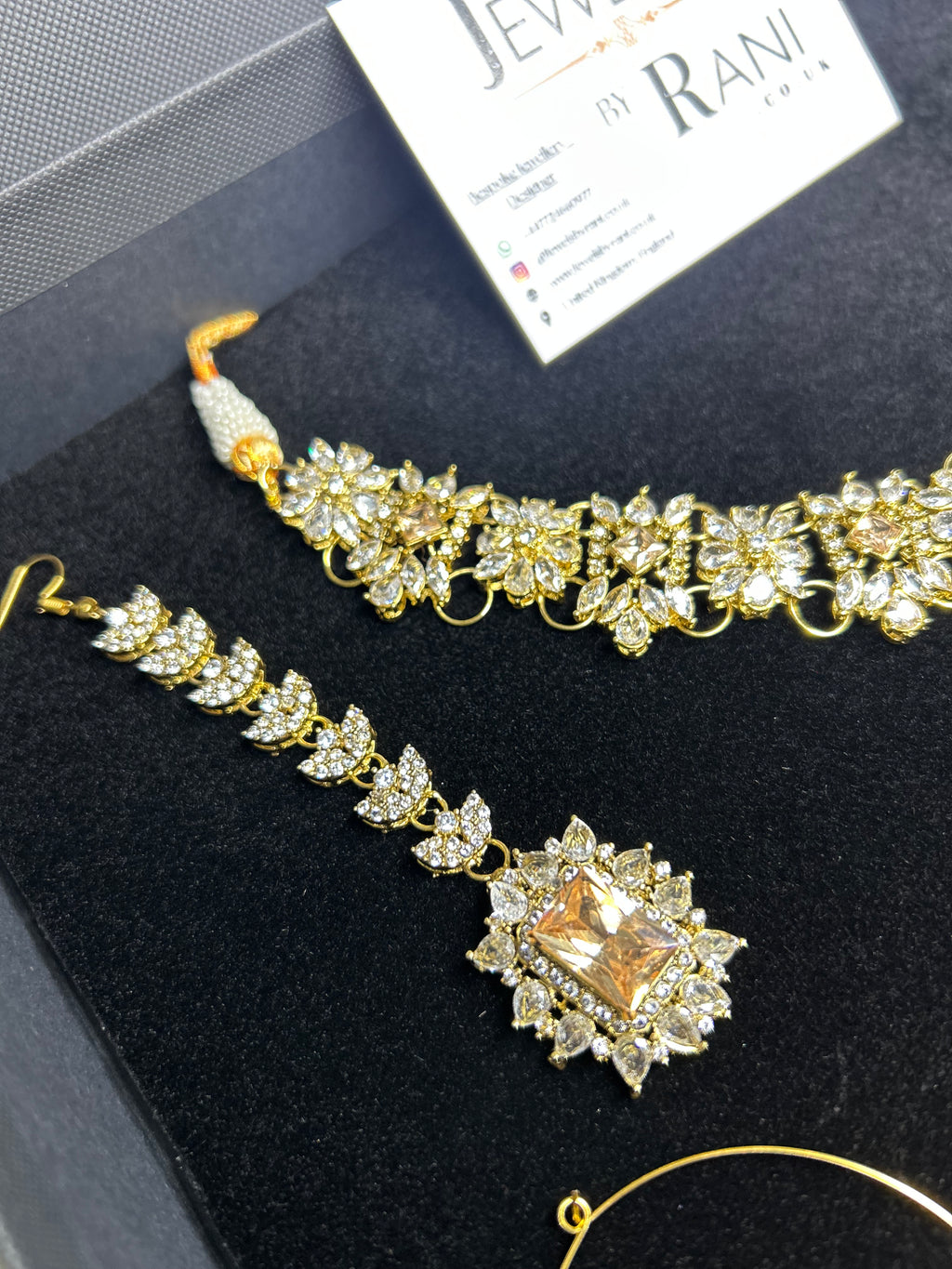 Pre Order 6 Weeks - Beautiful Champagne / Gold Stoned Bridal Jewellery Set Gold Plated
