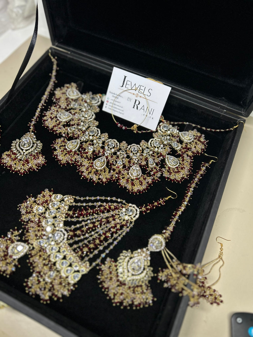 22crt Gold Plated  - Maroon and light Pink Bridal Set Style 4963