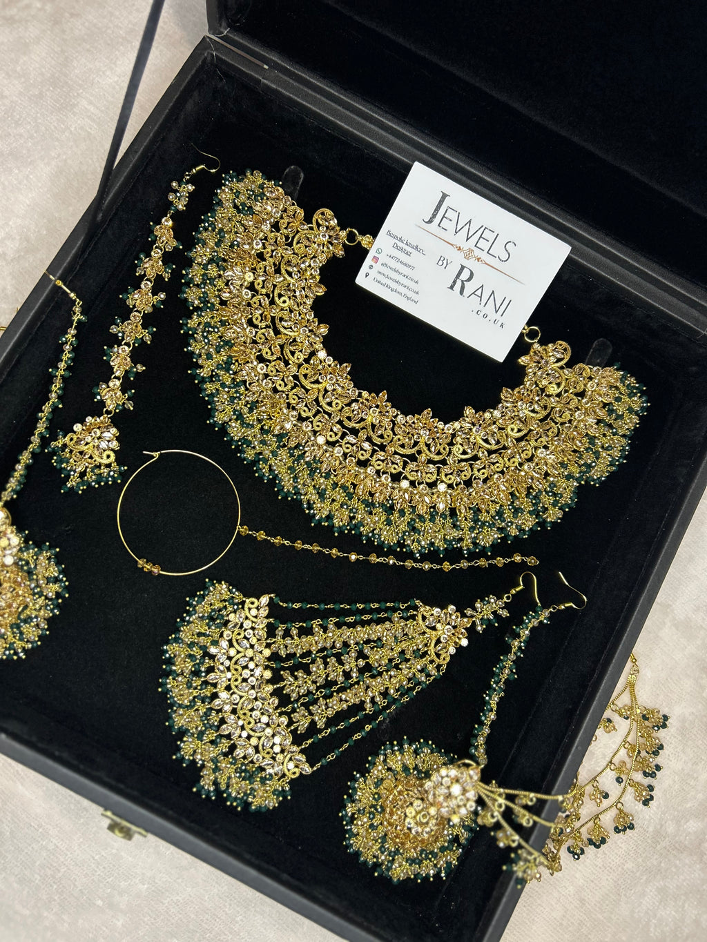 22crt Gold Plated  - Green and Gold Bridal Set Style 4381