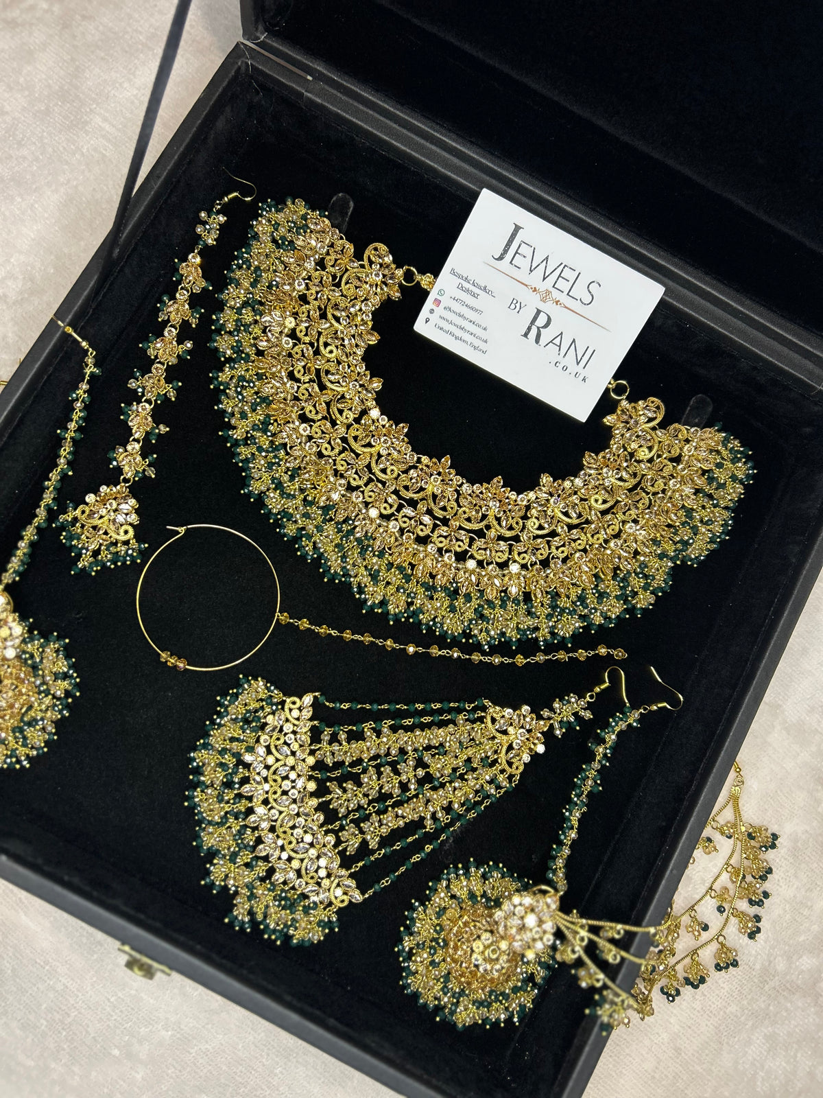 22crt Gold Plated  - Green and Gold Bridal Set Style 4381