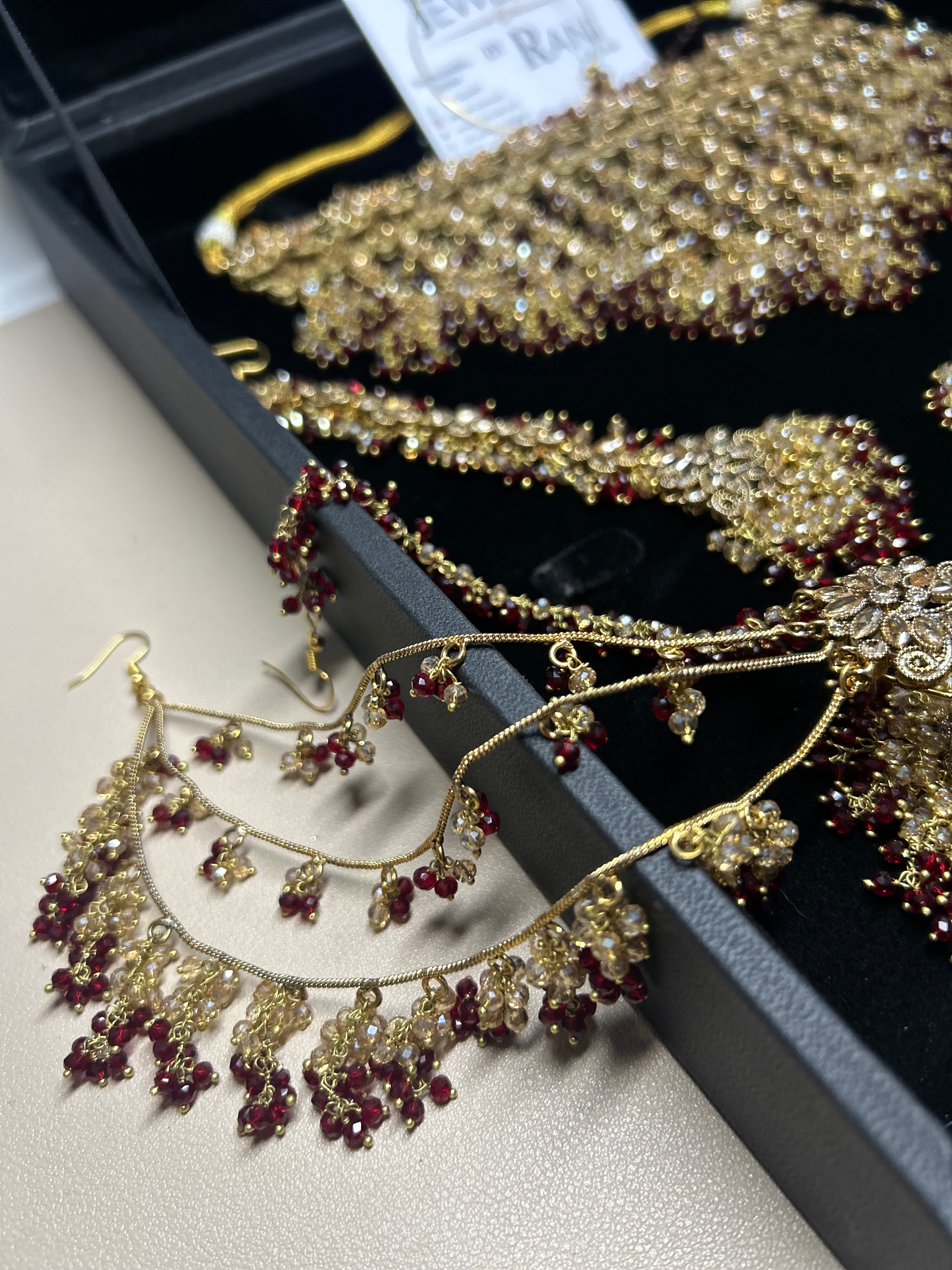 Style 2 - Maroon and Gold Dangle Bridal Jewellery Set