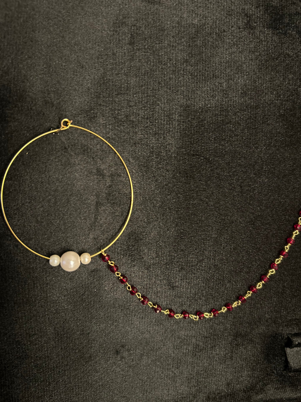 Maroon and White Bridal Nose Ring Nathli Nose Hoop | Design 24