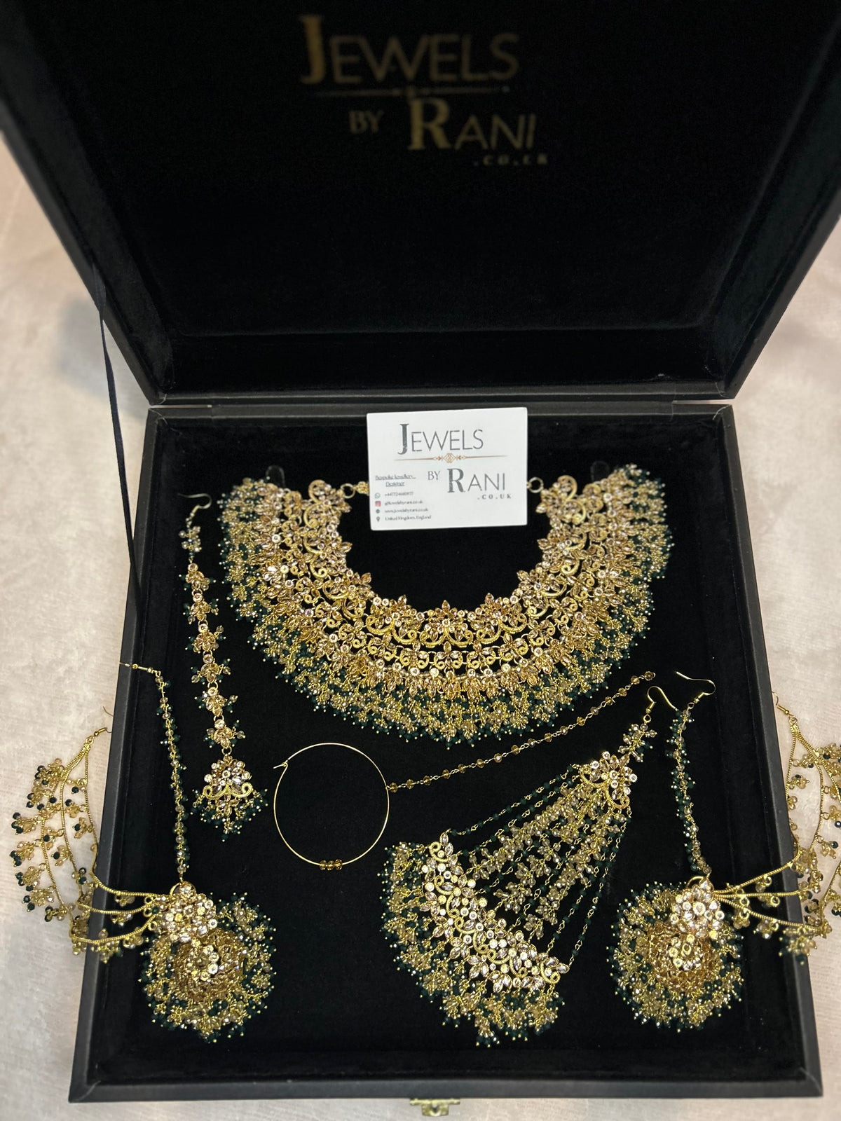 22crt Gold Plated  - Green and Gold Bridal Set Style 4381