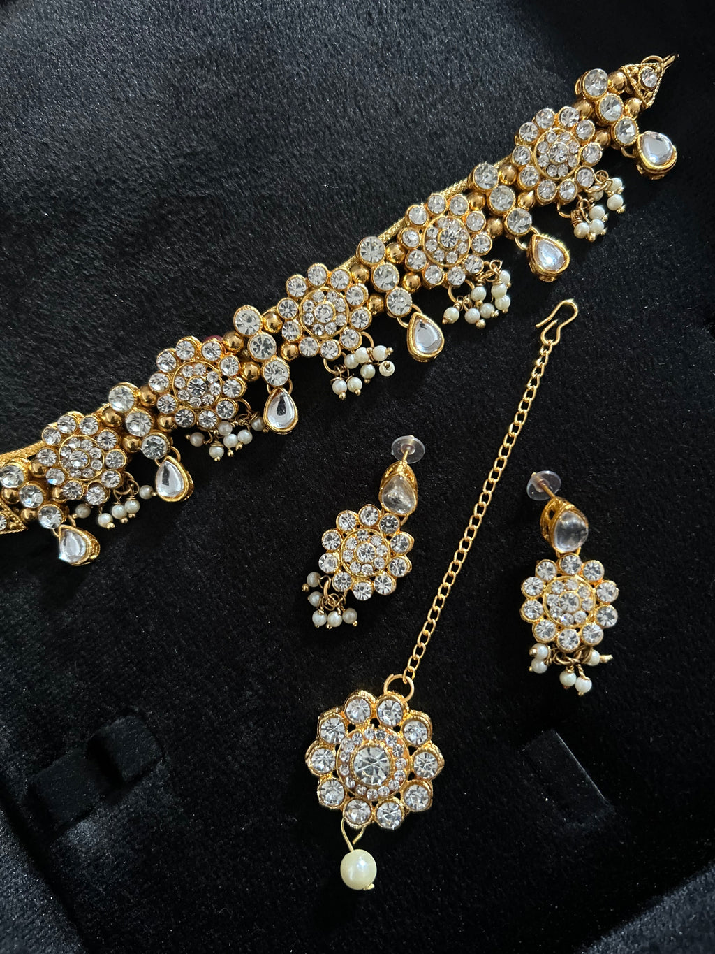 Beautiful Light Weight Silver and White Choker with Earrings and Tikka