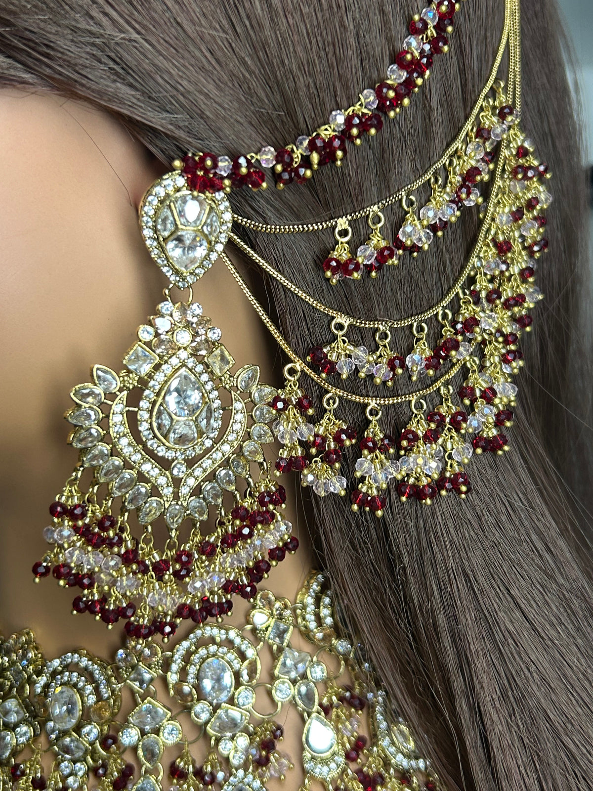 22crt Gold Plated  - Maroon and light Pink Bridal Set Style 4963