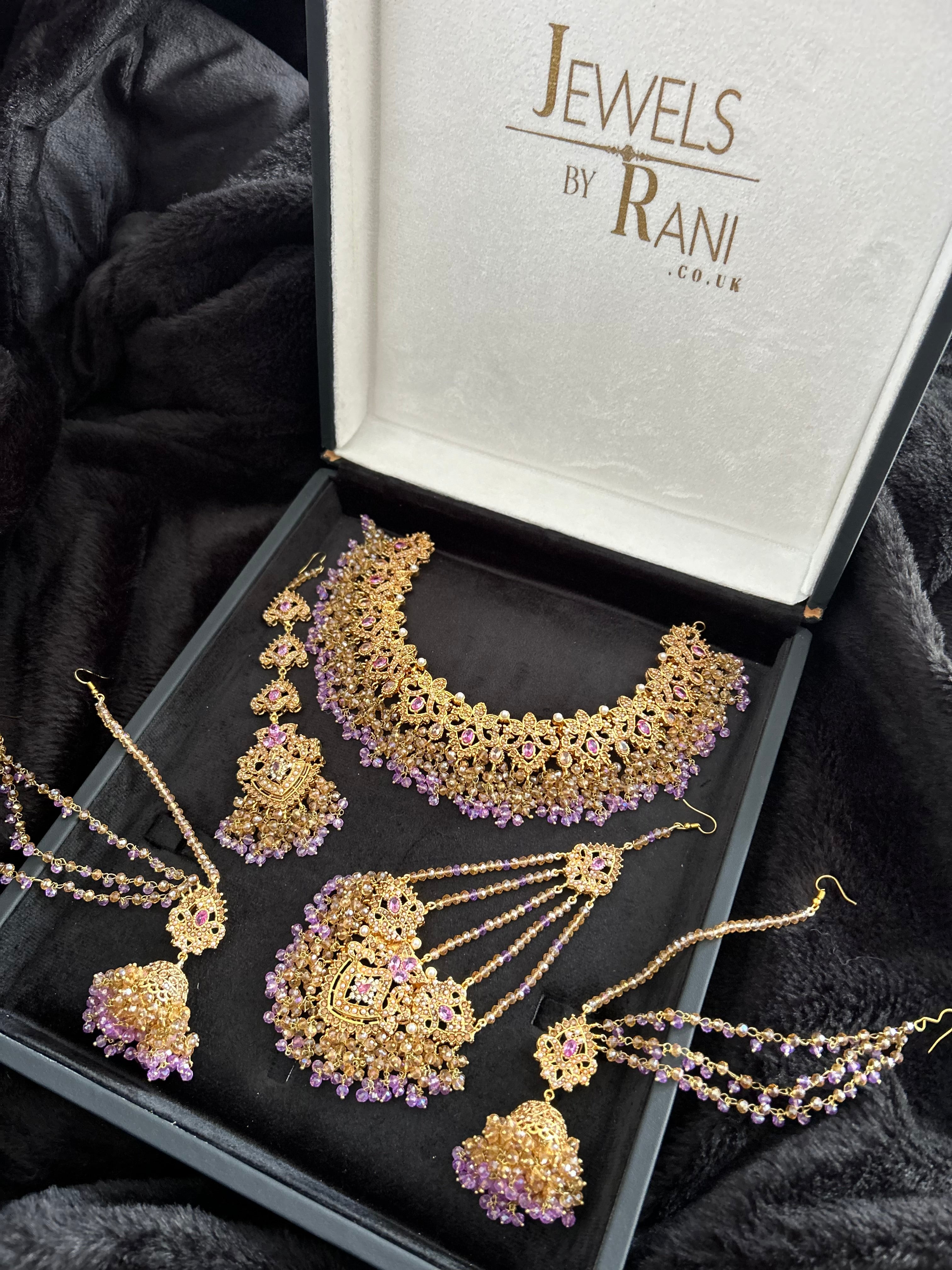 Lilac and Gold Jewellery Set with beautiful small Jhumkies