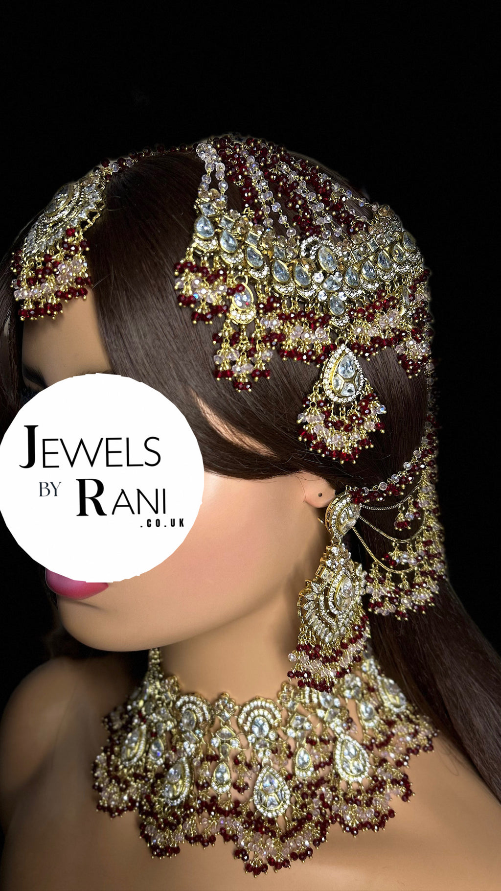 22crt Gold Plated  - Maroon and light Pink Bridal Set Style 4963