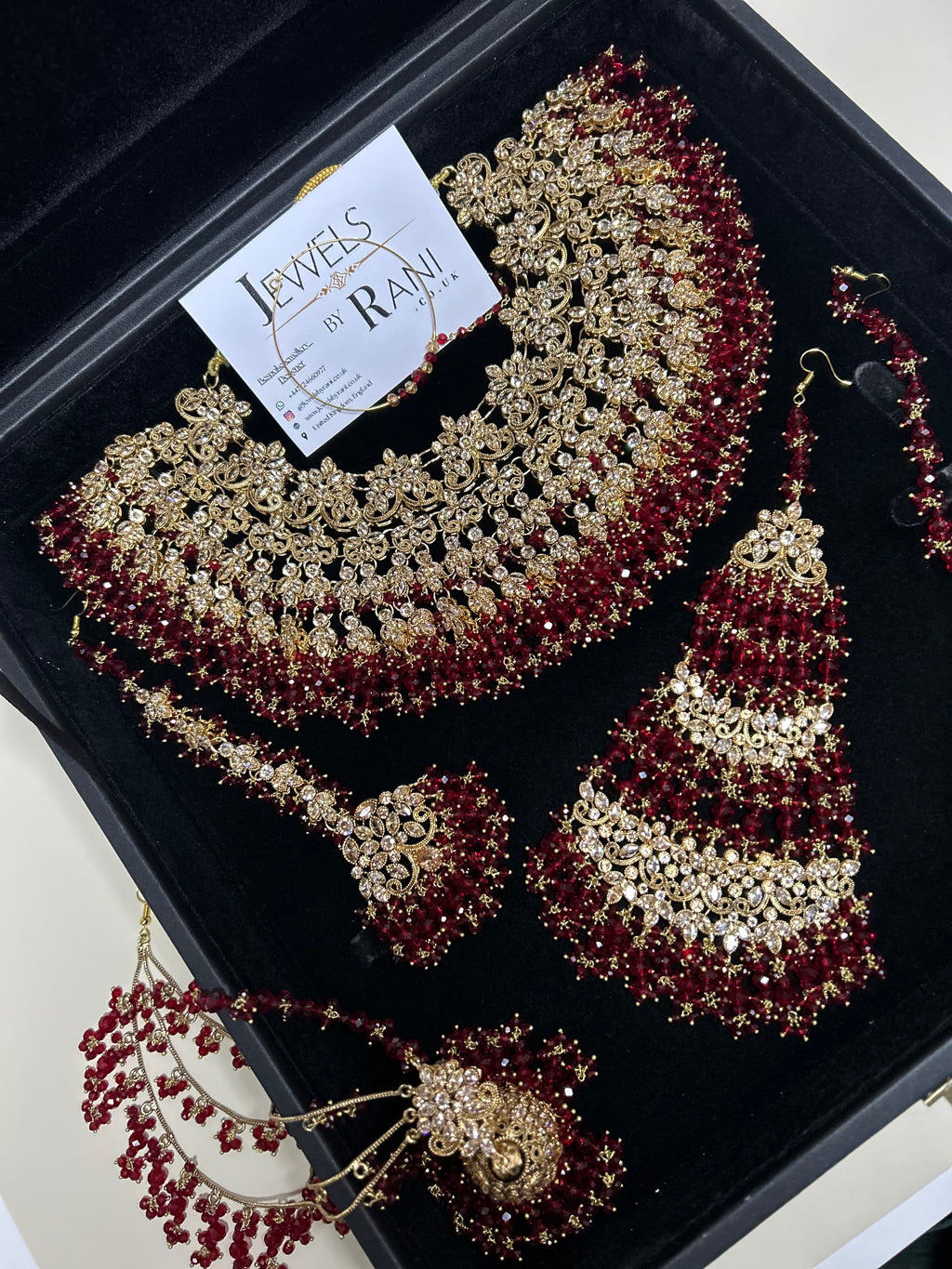 Stunning, Pakistani Trending Deep Red Full Bridal Jewellery Set/ Style 87 Large Necklace