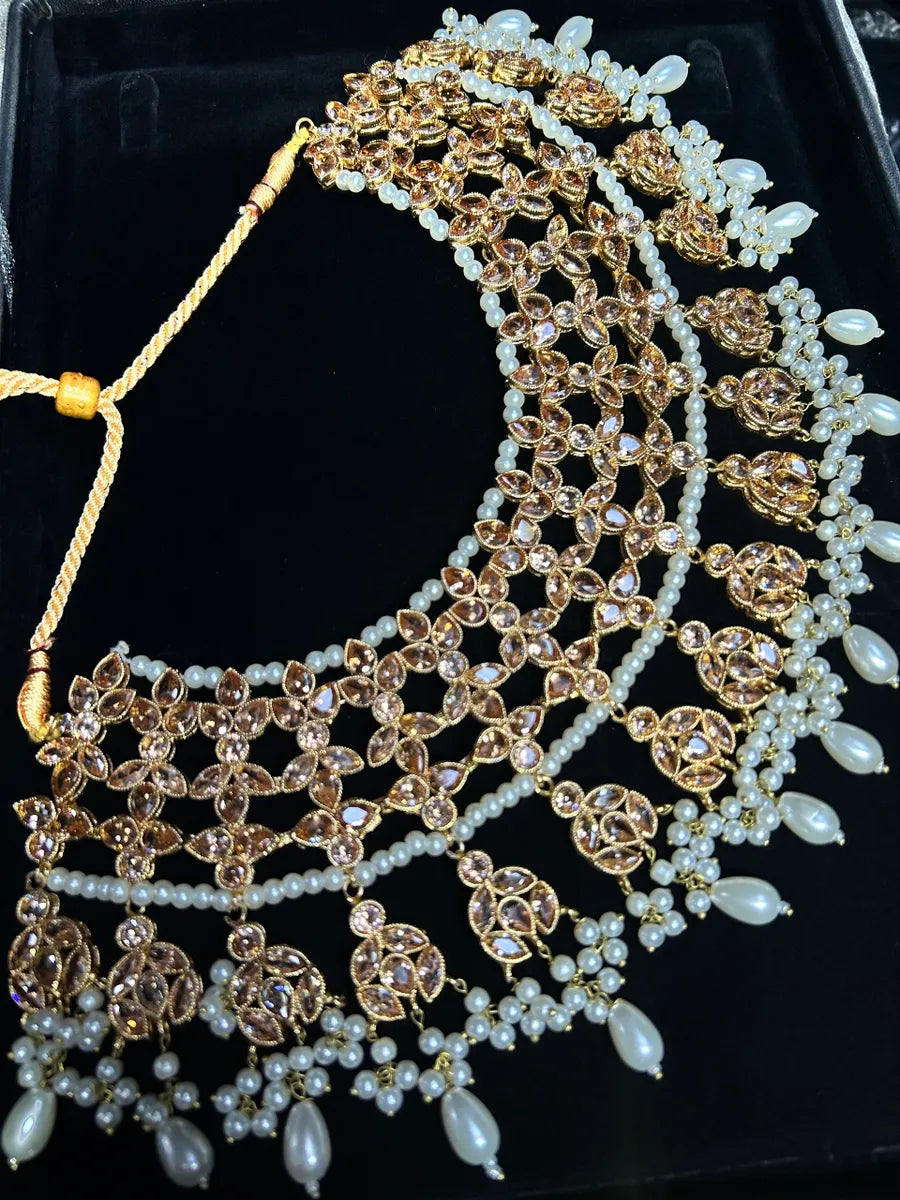 Large white and Gold Necklace Only - Jewelsbyrani