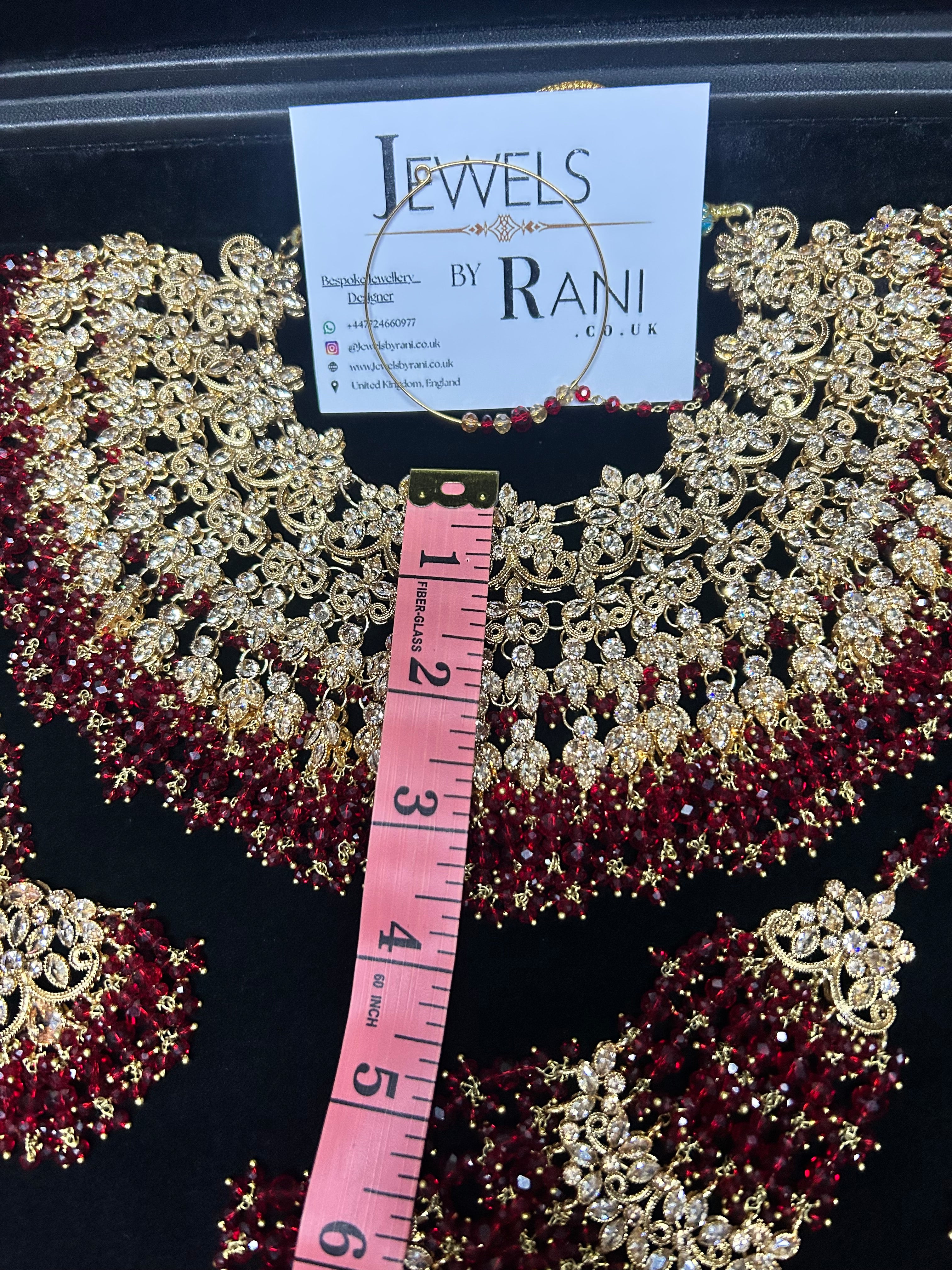 Stunning, Pakistani Trending Deep Red Full Bridal Jewellery Set/ Style 87 Large Necklace