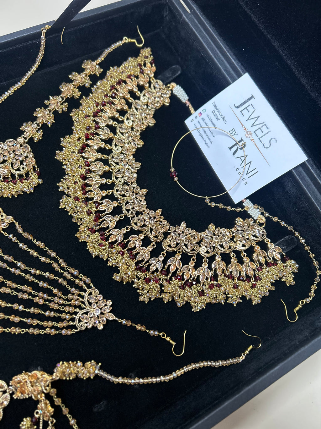 Gold and Maroon Bridal Jewellery Set Style 693
