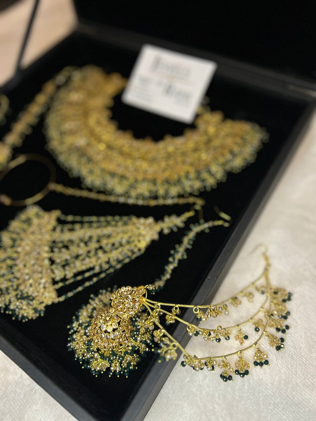 22crt Gold Plated  - Green and Gold Bridal Set Style 4381