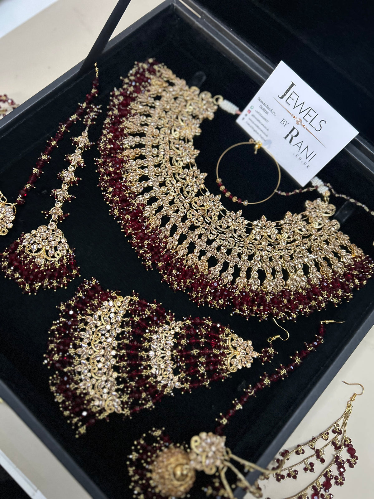 Stunning, Pakistani Trending Maroon Full Bridal Jewellery Set/ Style 87 Large Necklace