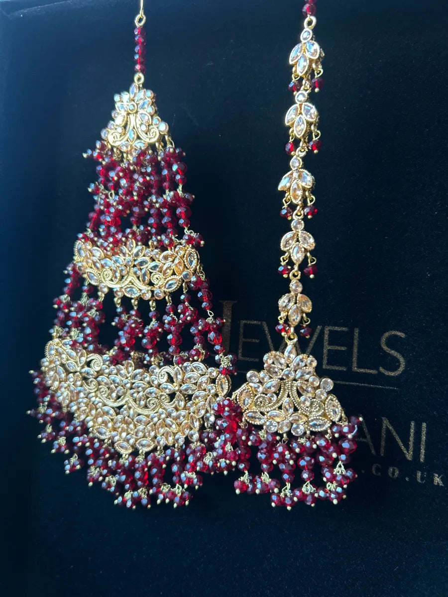 Bridal Maroon, Jhumar + Tikka - Jewelsbyrani