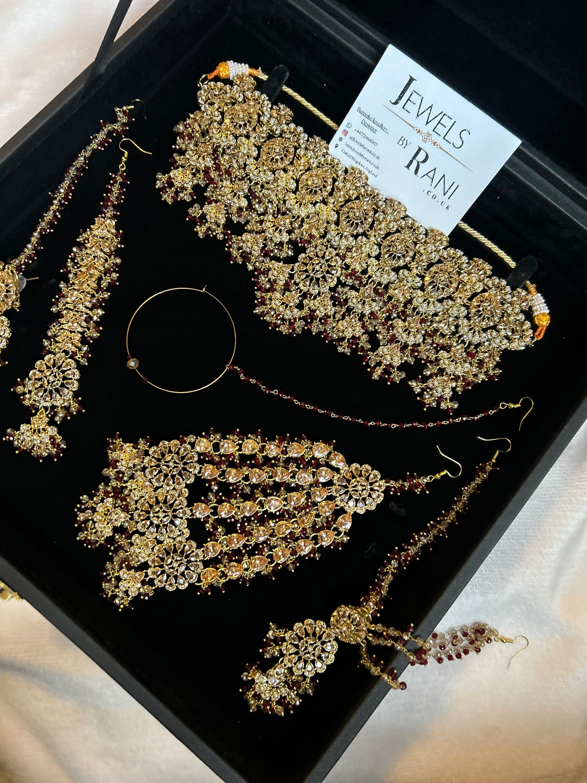 22crt Gold Plated  - Trending Maroon and Gold Choker Bridal Set Style 3862