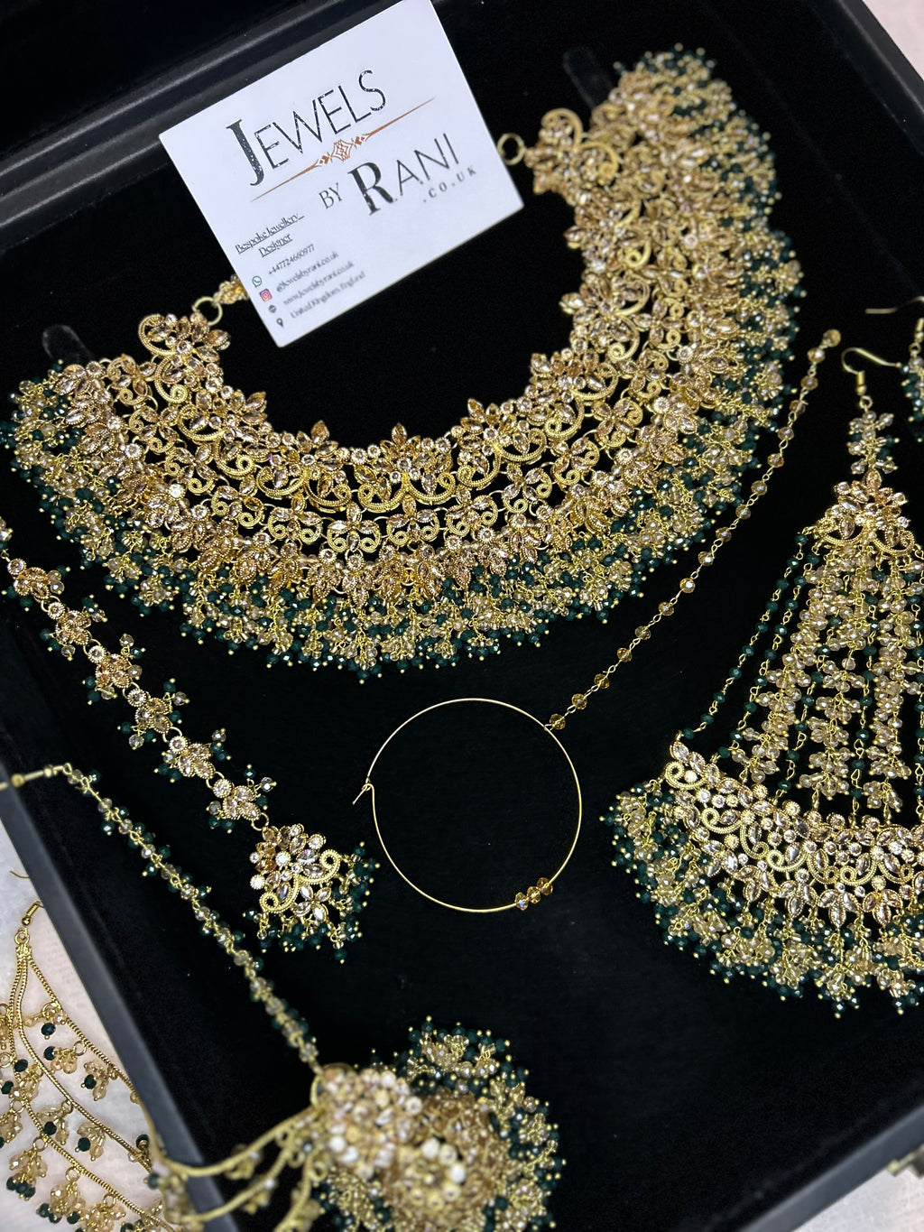 22crt Gold Plated  - Green and Gold Bridal Set Style 4381