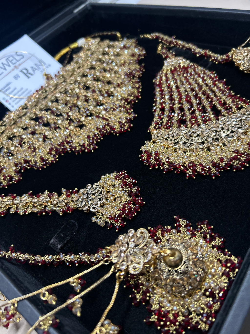 Style 2 - Maroon and Gold Dangle Bridal Jewellery Set
