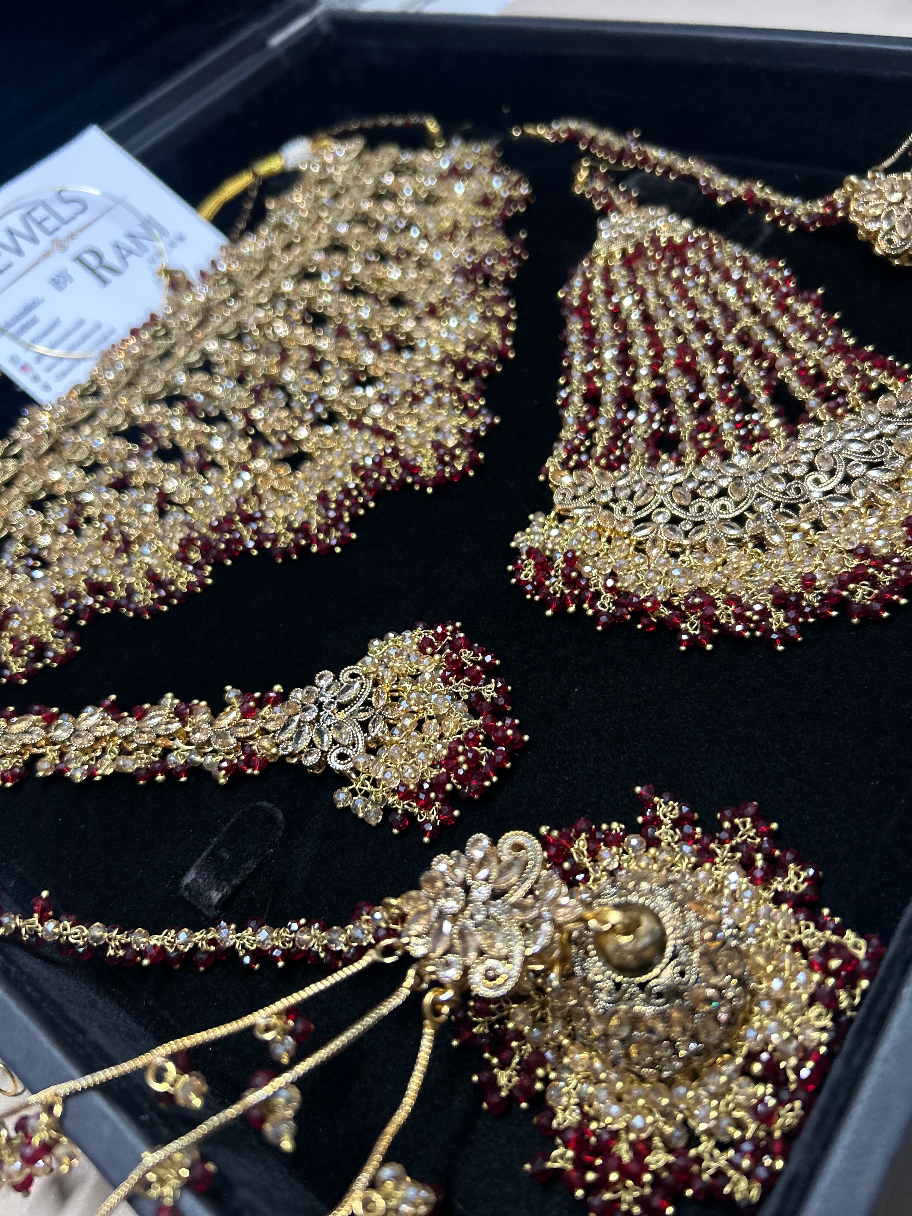 Style 2 - Maroon and Gold Dangle Bridal Jewellery Set