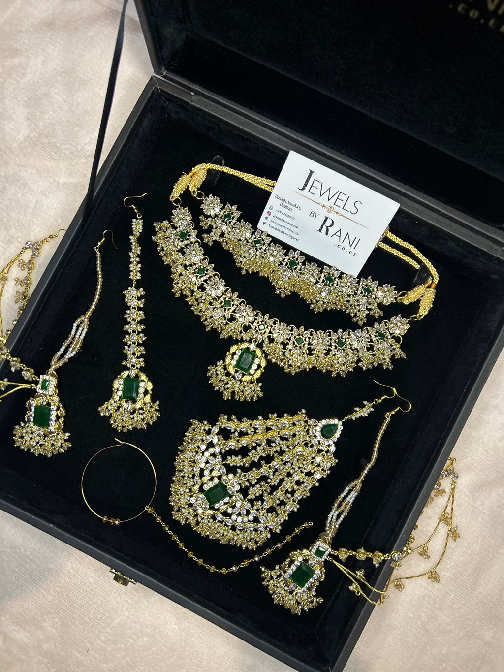 Beautiful Gold,White and Green 22crt Gold Plated Bridal Jewellery Set | Perfect for any occasion -Style 42186