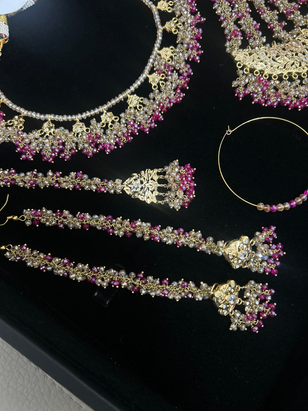 Hot Pink and Gold Kundan Bridal Jewellery Set 22crt Gold Plated