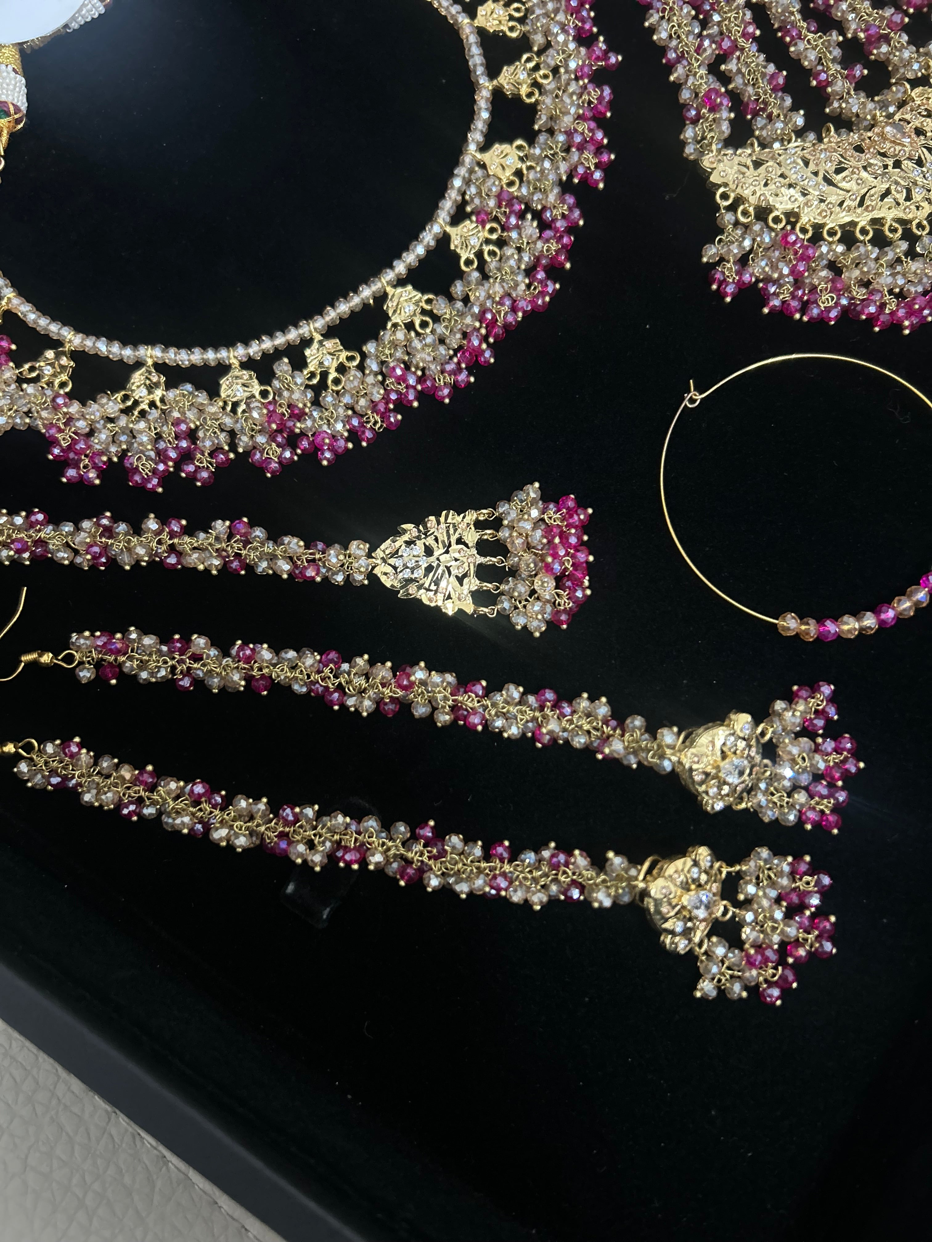 Hot Pink and Gold Kundan Bridal Jewellery Set 22crt Gold Plated