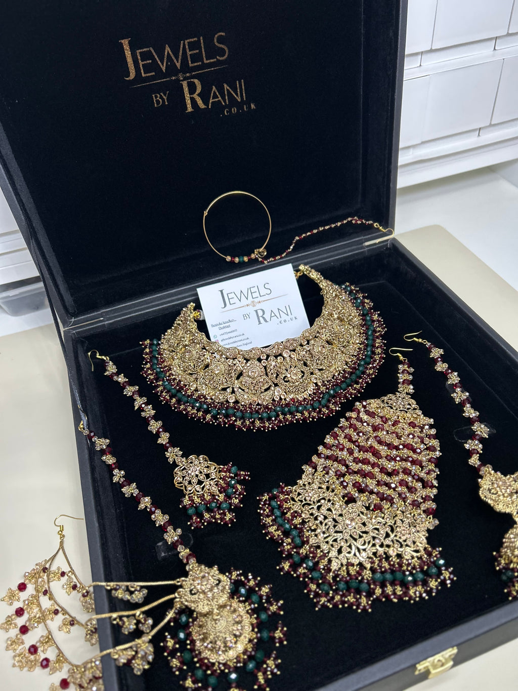 Pre order 6 Weeks - Stunning Green and Maroon Bridal Jewellery Set