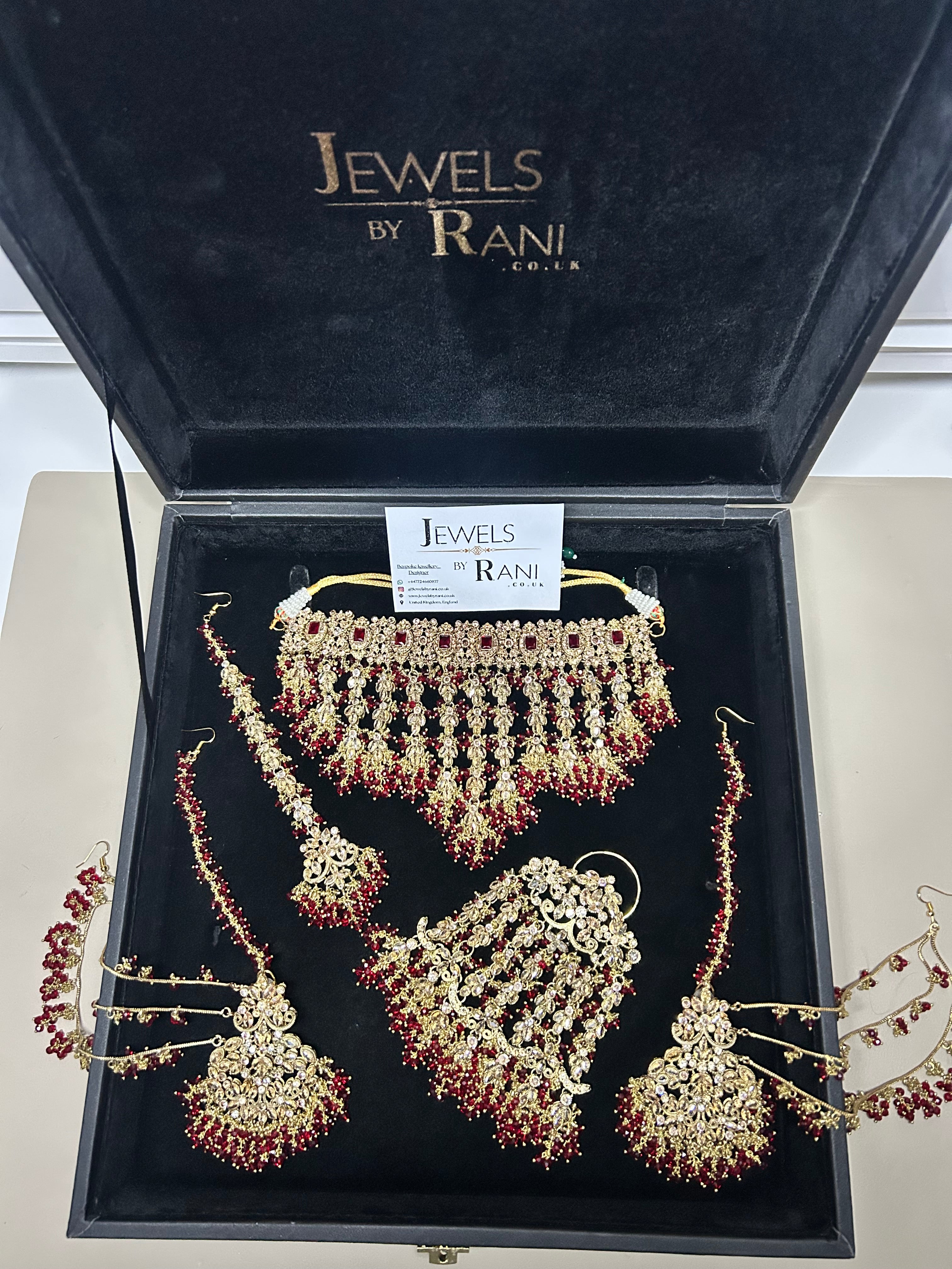 PRE ORDER: 6 Week Making time- New Style Beautiful Deep Red & Gold 22crt Gold Plated Bridal Jewellery Set