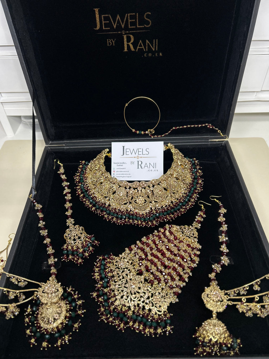 Pre order 6 Weeks - Stunning Green and Maroon Bridal Jewellery Set