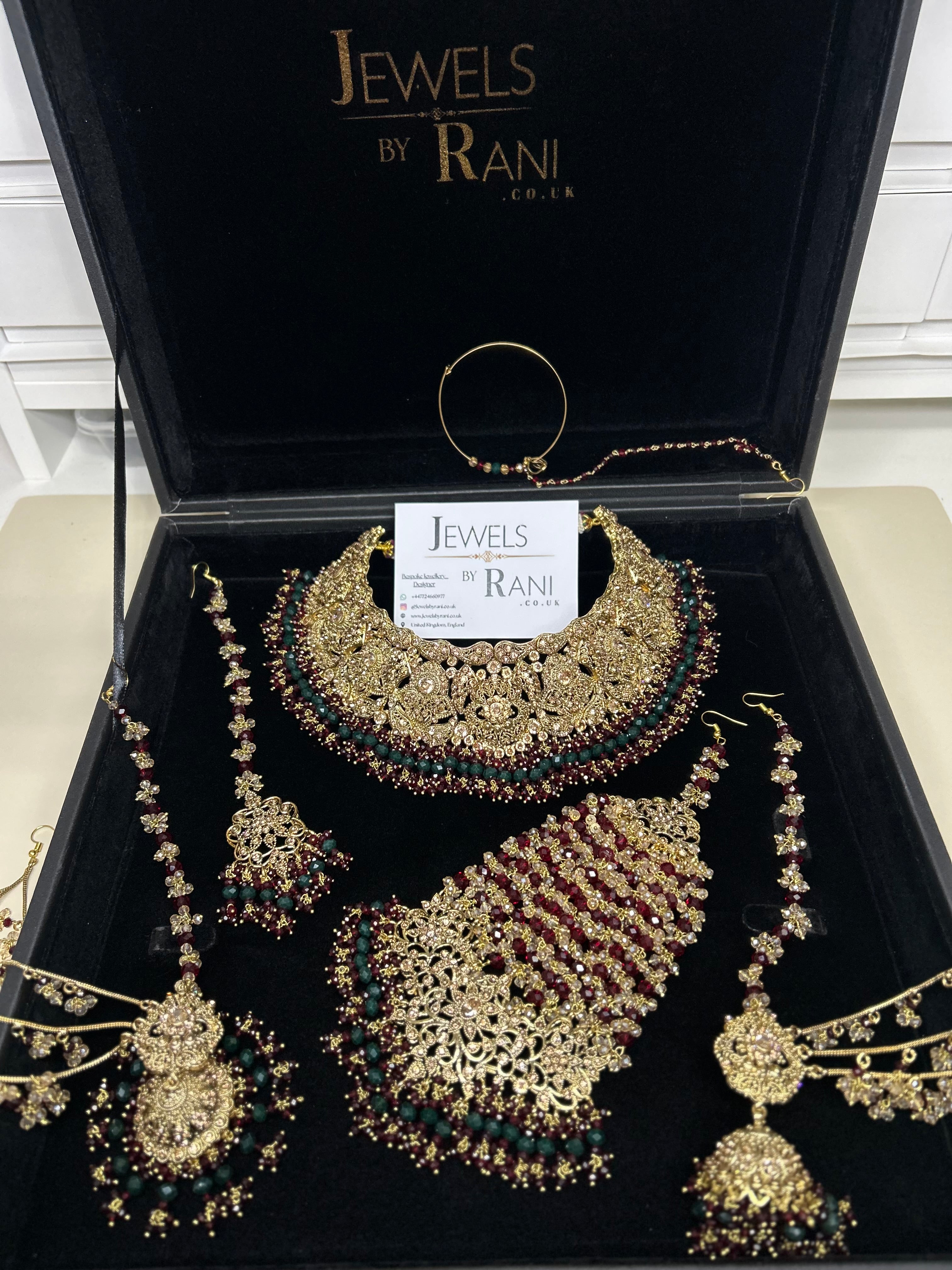 Pre order 6 Weeks - Stunning Green and Maroon Bridal Jewellery Set