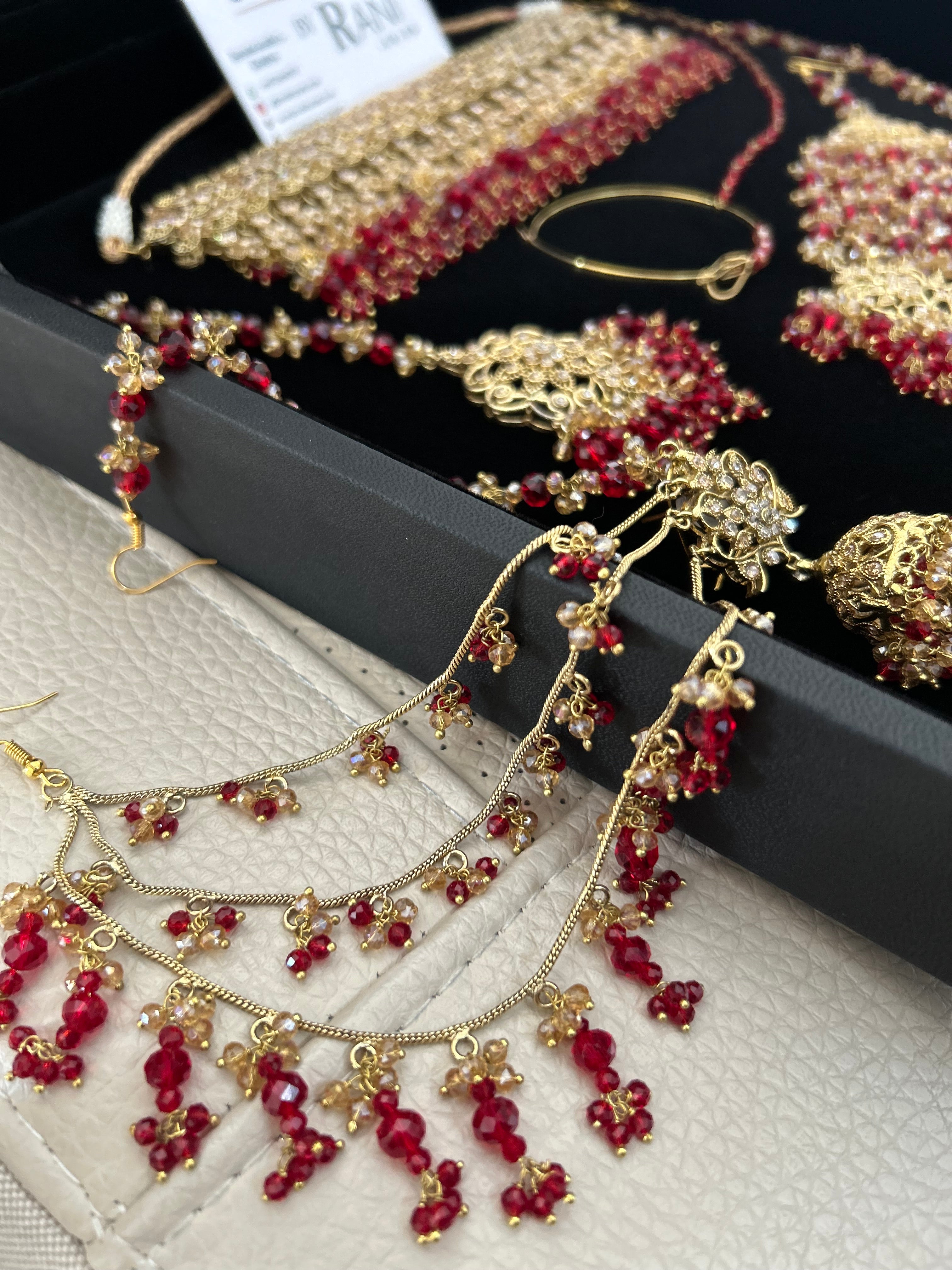 Pre order 6 Weeks - 22crt Gold Plated  - Deep Red and Gold Bridal Choker Set