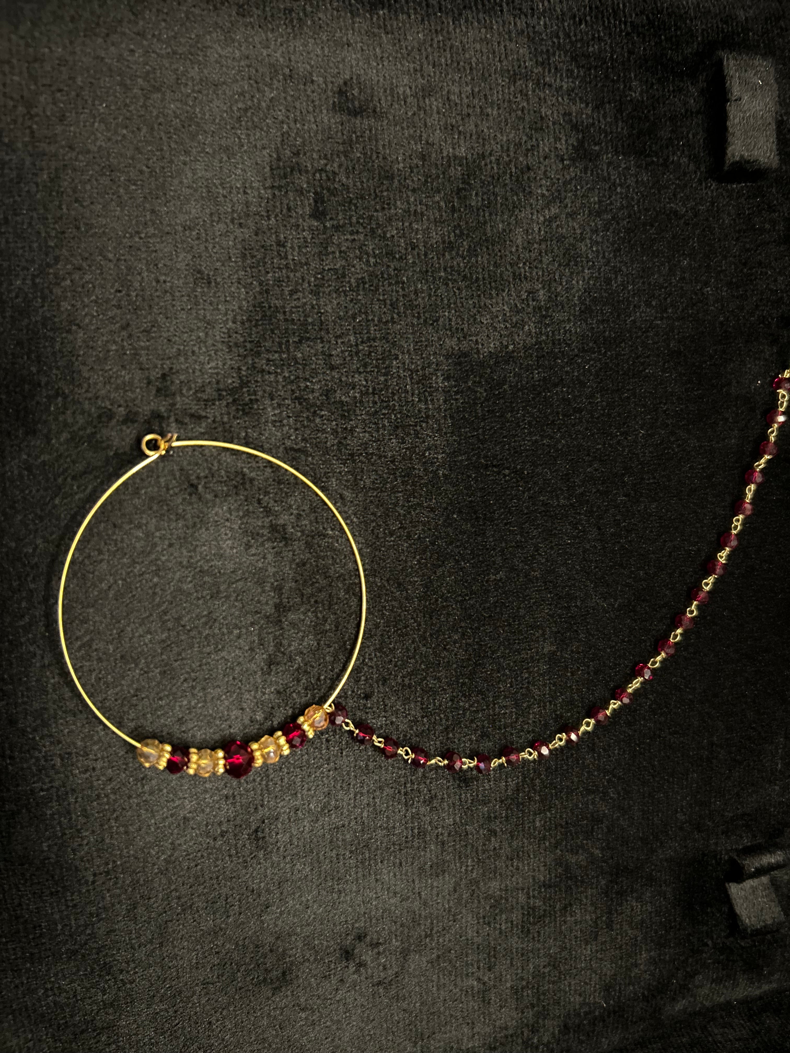 Beautiful Maroon and Gold Bridal Nose Ring Nathli Nose Hoop | Design 11