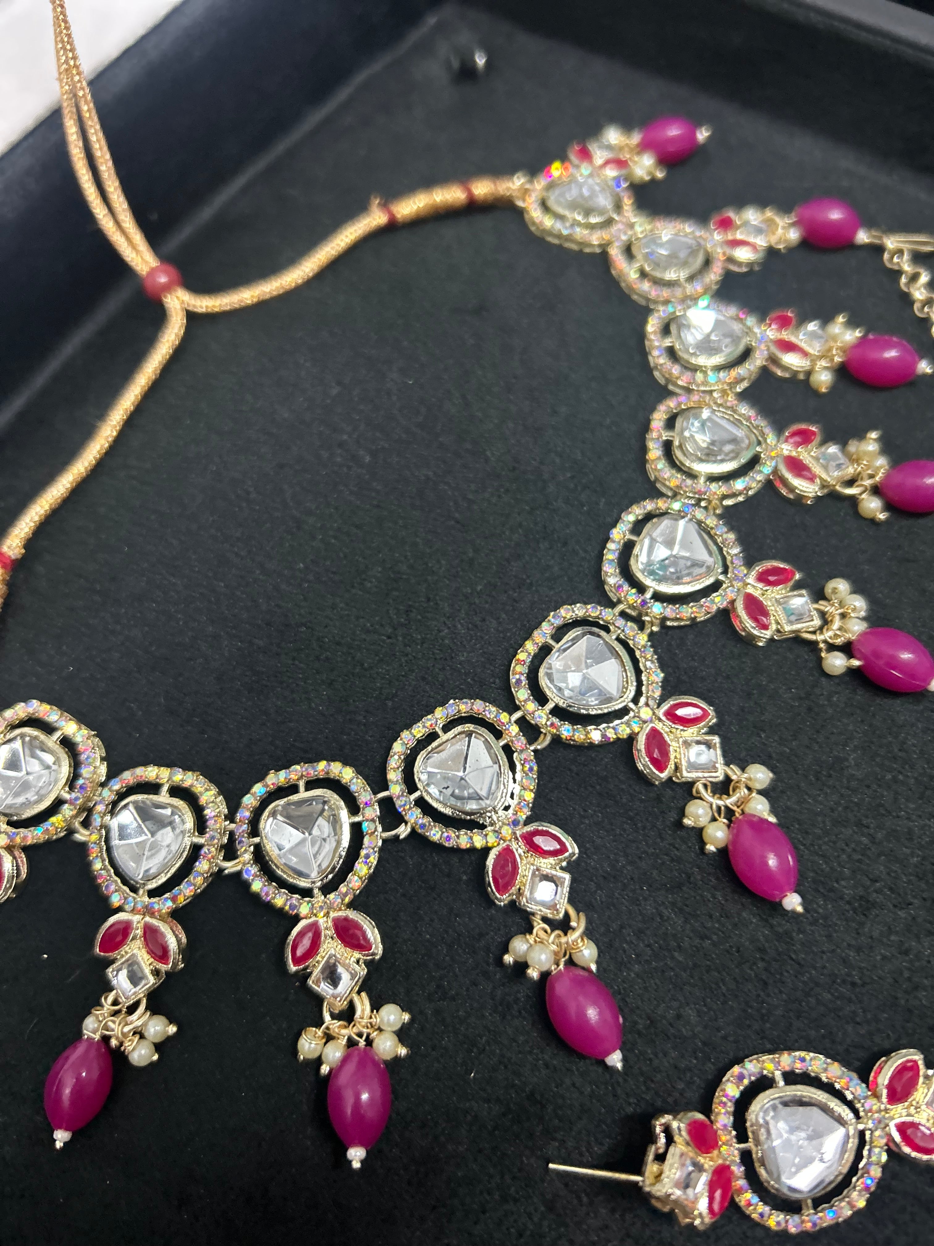 Dark Pink Light Weight Necklace Set