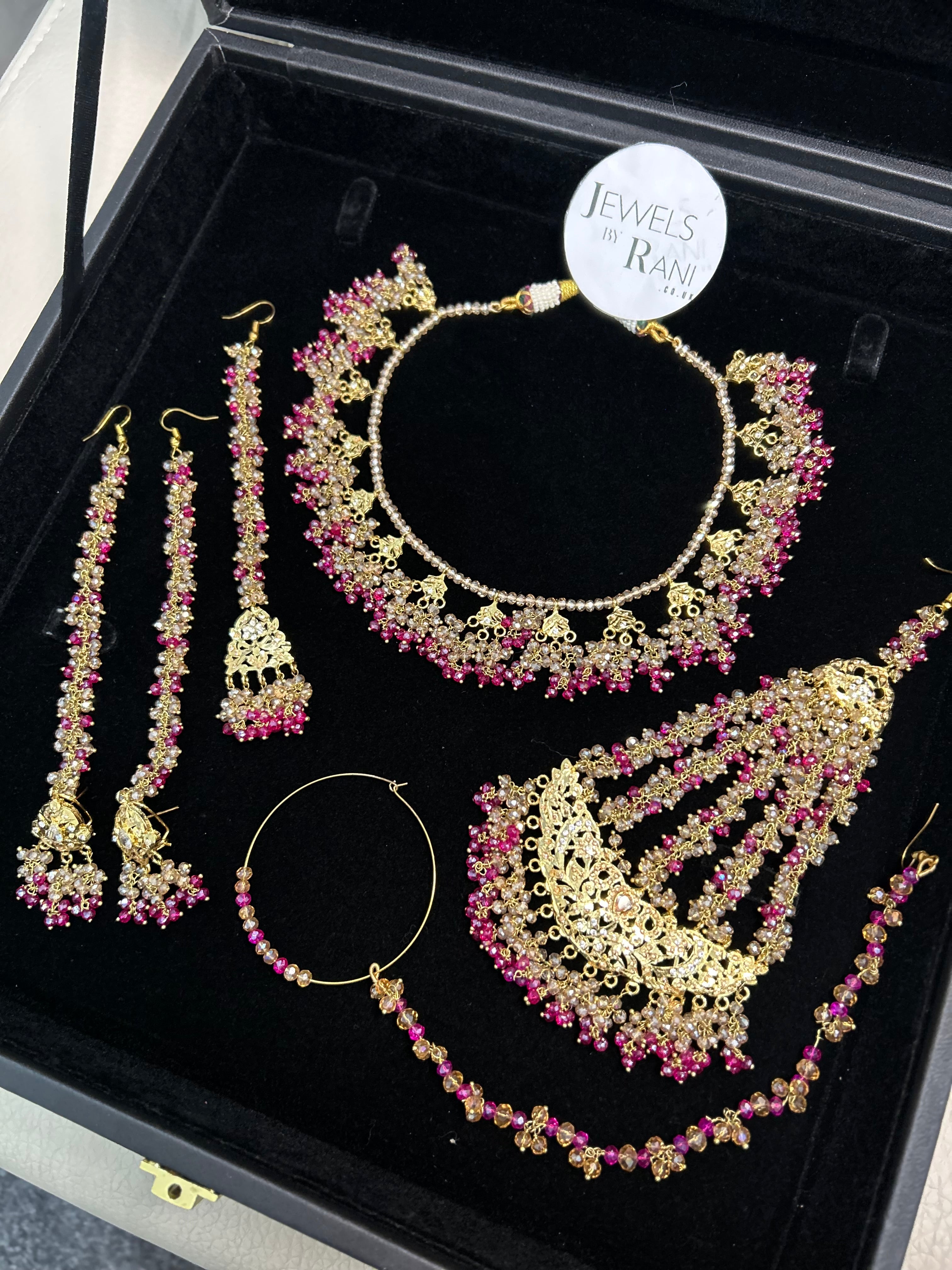 Hot Pink and Gold Kundan Bridal Jewellery Set 22crt Gold Plated