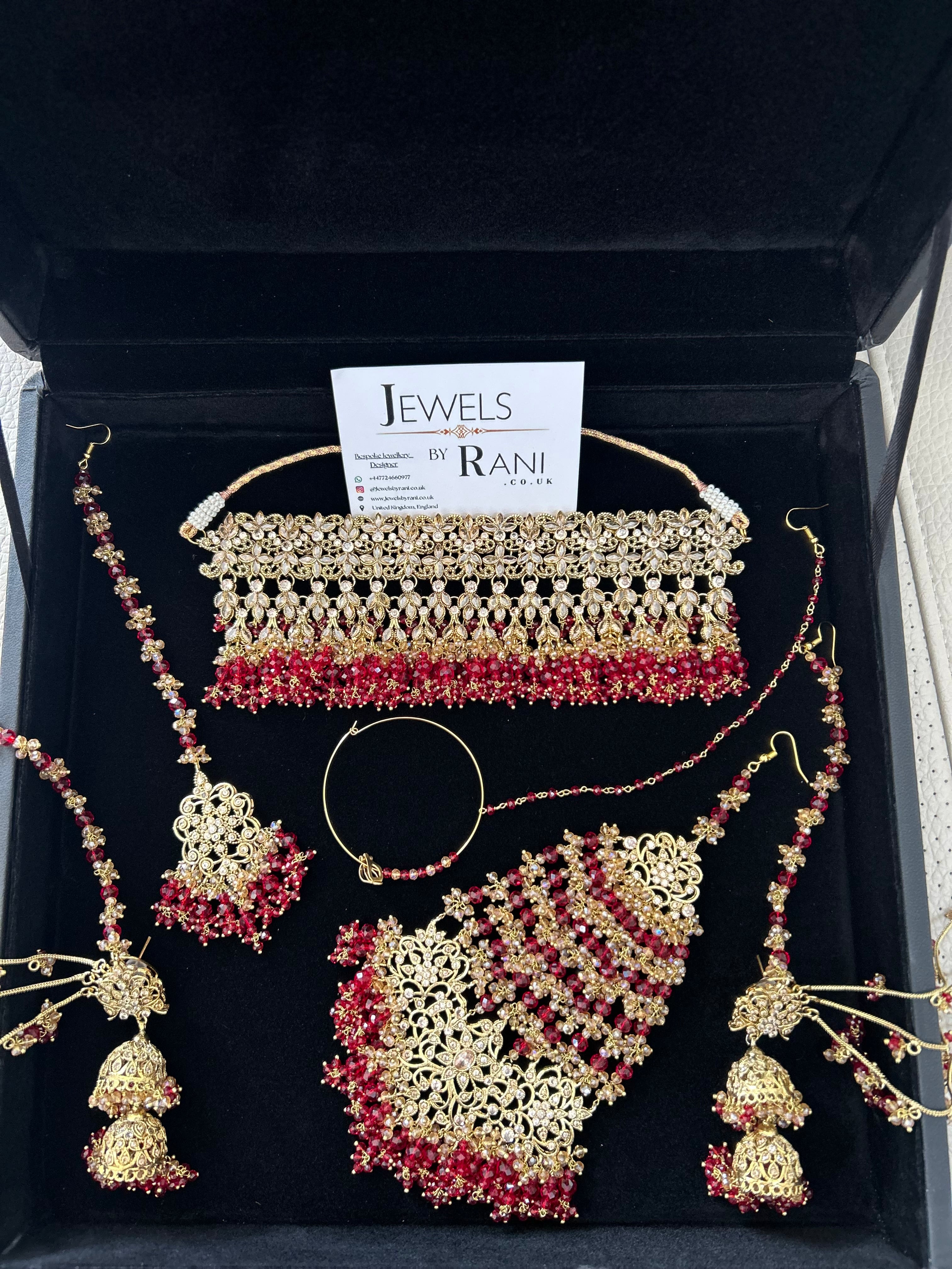 Pre order 6 Weeks - 22crt Gold Plated  - Deep Red and Gold Bridal Choker Set