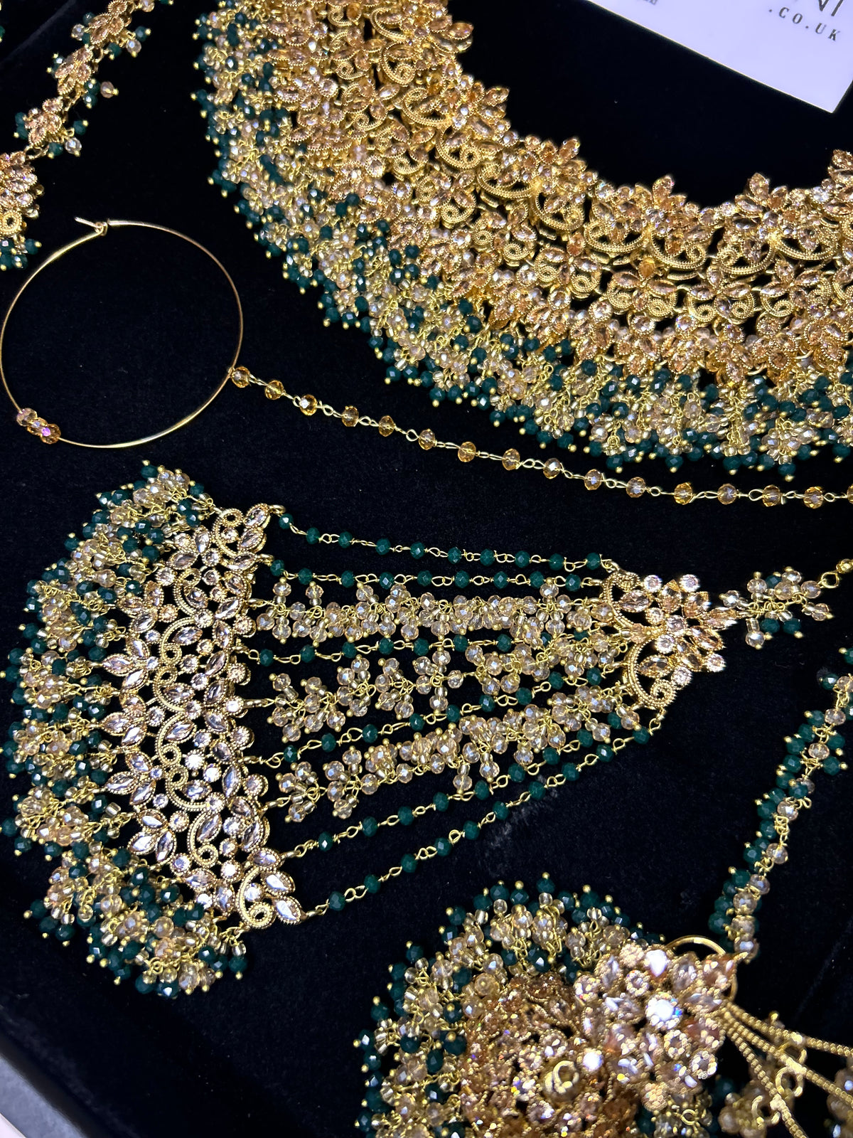 22crt Gold Plated  - Green and Gold Bridal Set Style 4381