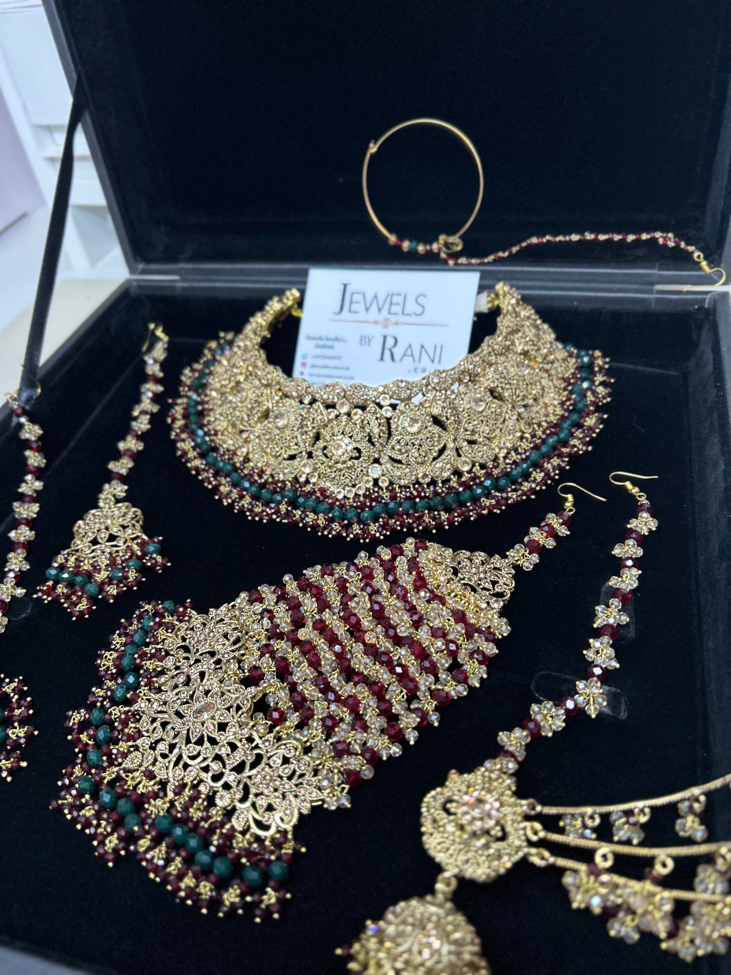 Pre order 6 Weeks - Stunning Green and Maroon Bridal Jewellery Set