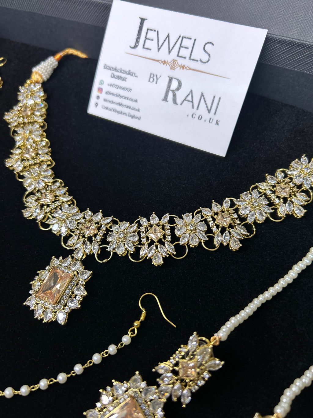 Pre Order 6 Weeks - Beautiful Champagne / Gold Stoned Bridal Jewellery Set Gold Plated