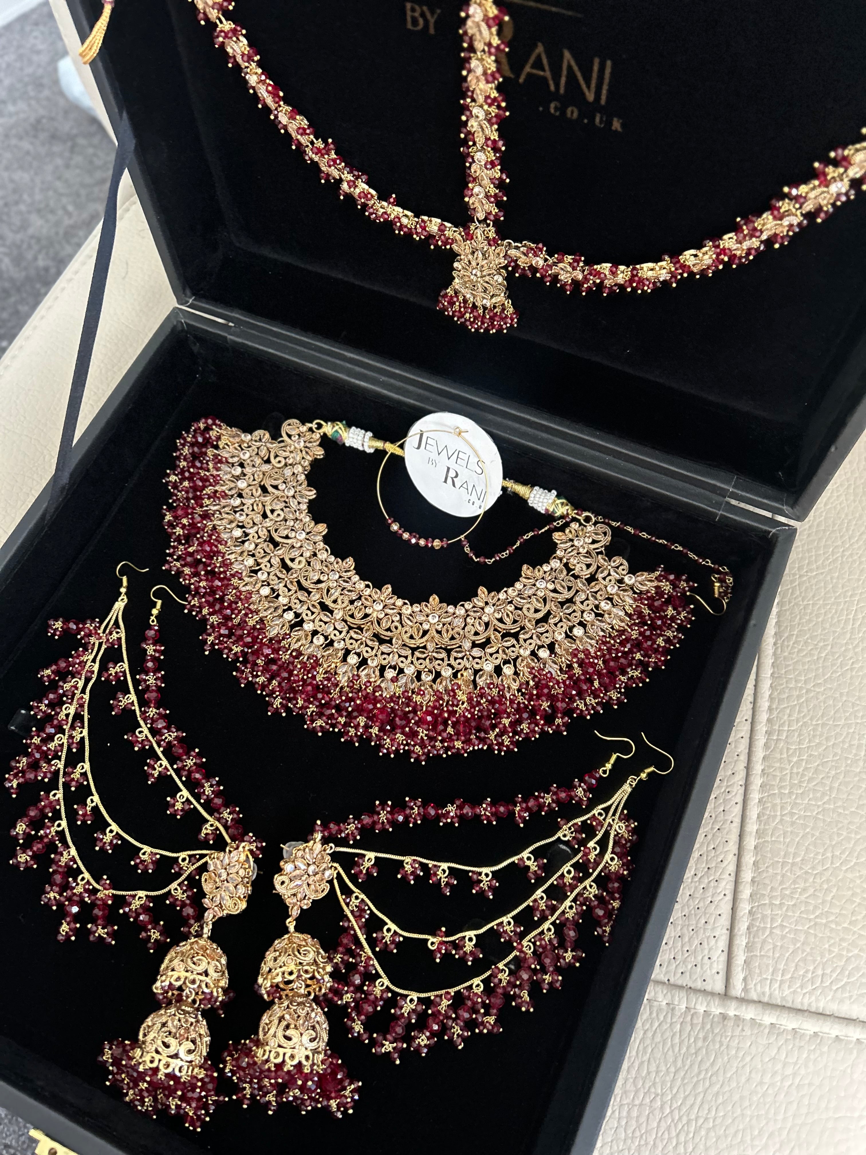 Pre Order 6 Weeks- Maroon Matha Patti Bridal Jewellery Set