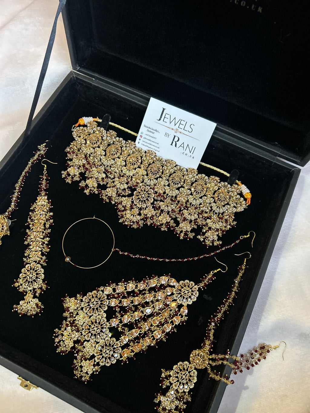 22crt Gold Plated  - Trending Maroon and Gold Choker Bridal Set Style 3862